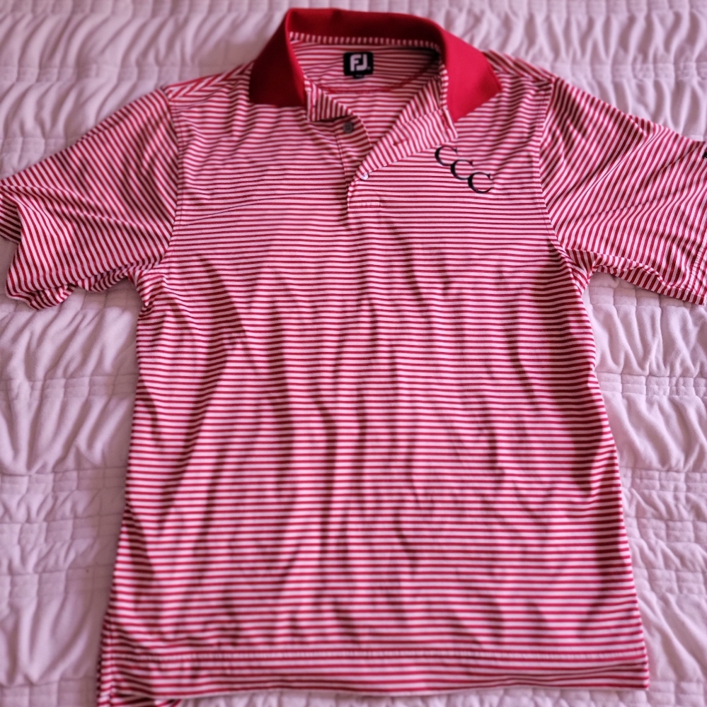 CCC Polo Polyester Spandex Red White Stripe Small